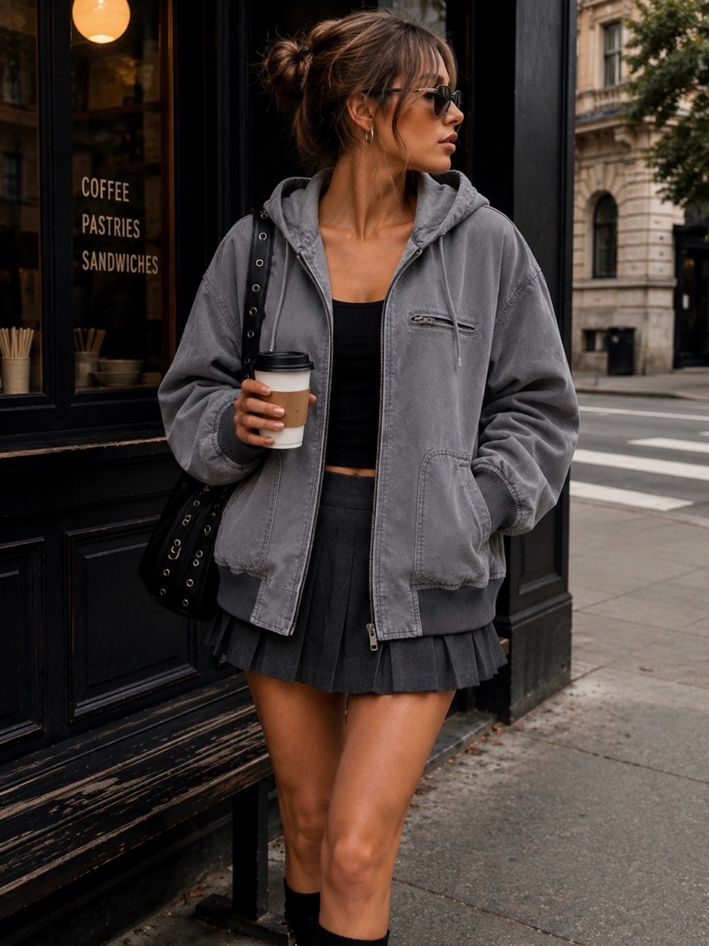 American Rag Gray Hooded Utility Jacket Oversized Y2K Grunge Streetwear
